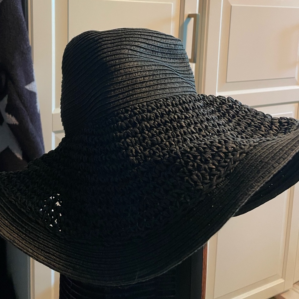 J Crew Black Textured Summer Straw Hat